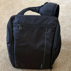 Compact Black Messenger Sling Bag with Green Accent